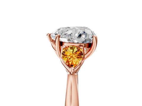 Rose gold Heart Cut Diamond Three-Stone Ring with Pear with Citrine side stone Side Stones and Prong Setting_5
