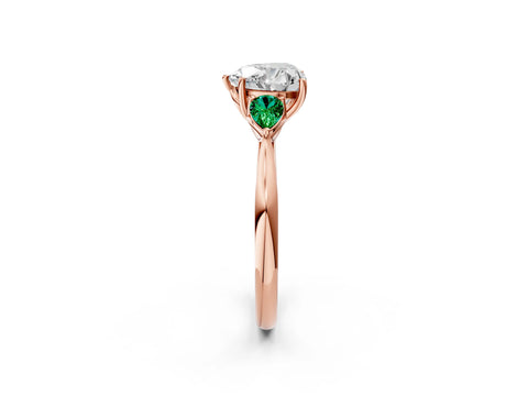 Rose gold Heart Cut Diamond Three-Stone Ring with Pear with Emerald side stone Side Stones and Prong Setting_2