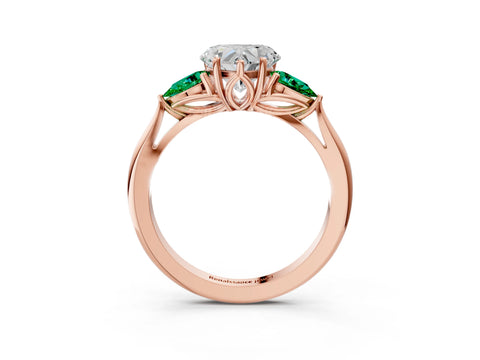 Rose gold Heart Cut Diamond Three-Stone Ring with Pear with Emerald side stone Side Stones and Prong Setting_3