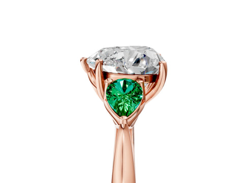 Rose gold Heart Cut Diamond Three-Stone Ring with Pear with Emerald side stone Side Stones and Prong Setting_5