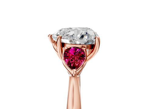 Rose gold Heart Cut Diamond Three-Stone Ring with Pear with Garnet side stone Side Stones and Prong Setting_5