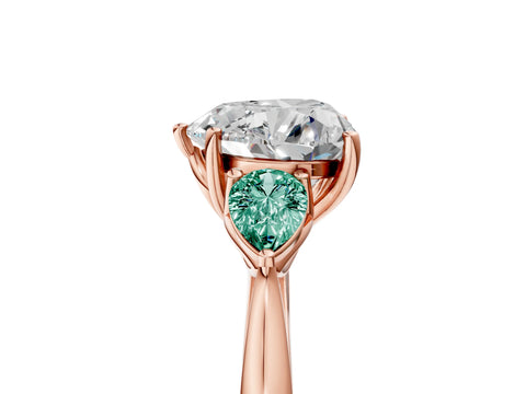 Rose gold Heart Cut Diamond Three-Stone Ring with Pear with Green Sapphire side stone Side Stones and Prong Setting_5