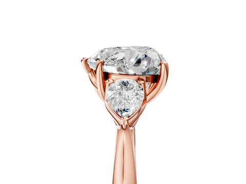Rose gold Heart Cut Diamond Three-Stone Ring with Pear with Moissanite side stone Side Stones and Prong Setting_5
