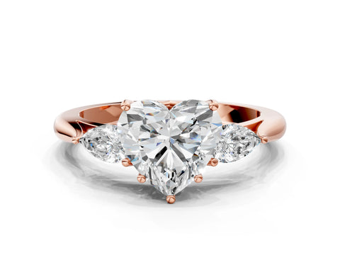 Rose gold Heart Cut Diamond Three-Stone Ring with Pear with Moissanite side stone Side Stones and Prong Setting