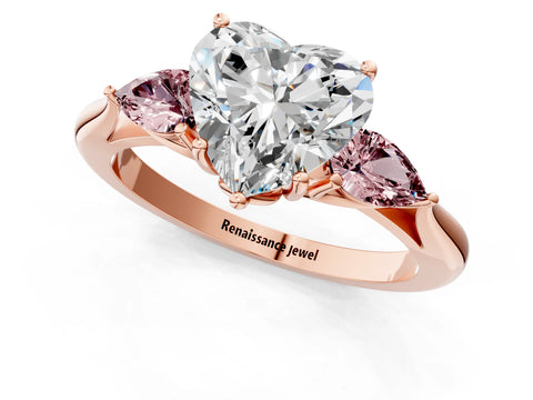 Rose gold Heart Cut Diamond Three-Stone Ring with Pear with Morganite side stone Side Stones and Prong Setting_1