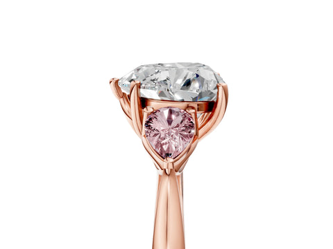 Rose gold Heart Cut Diamond Three-Stone Ring with Pear with Morganite side stone Side Stones and Prong Setting_5