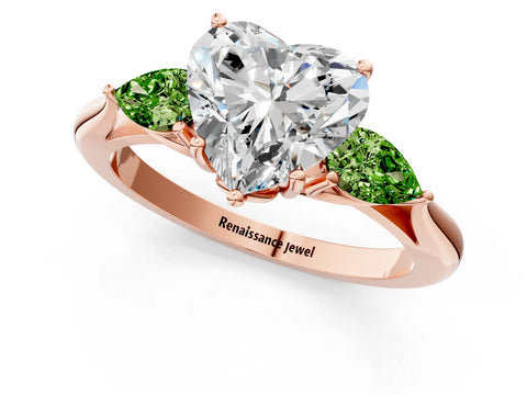 Rose gold Heart Cut Diamond Three-Stone Ring with Pear with Peridot side stone Side Stones and Prong Setting_1