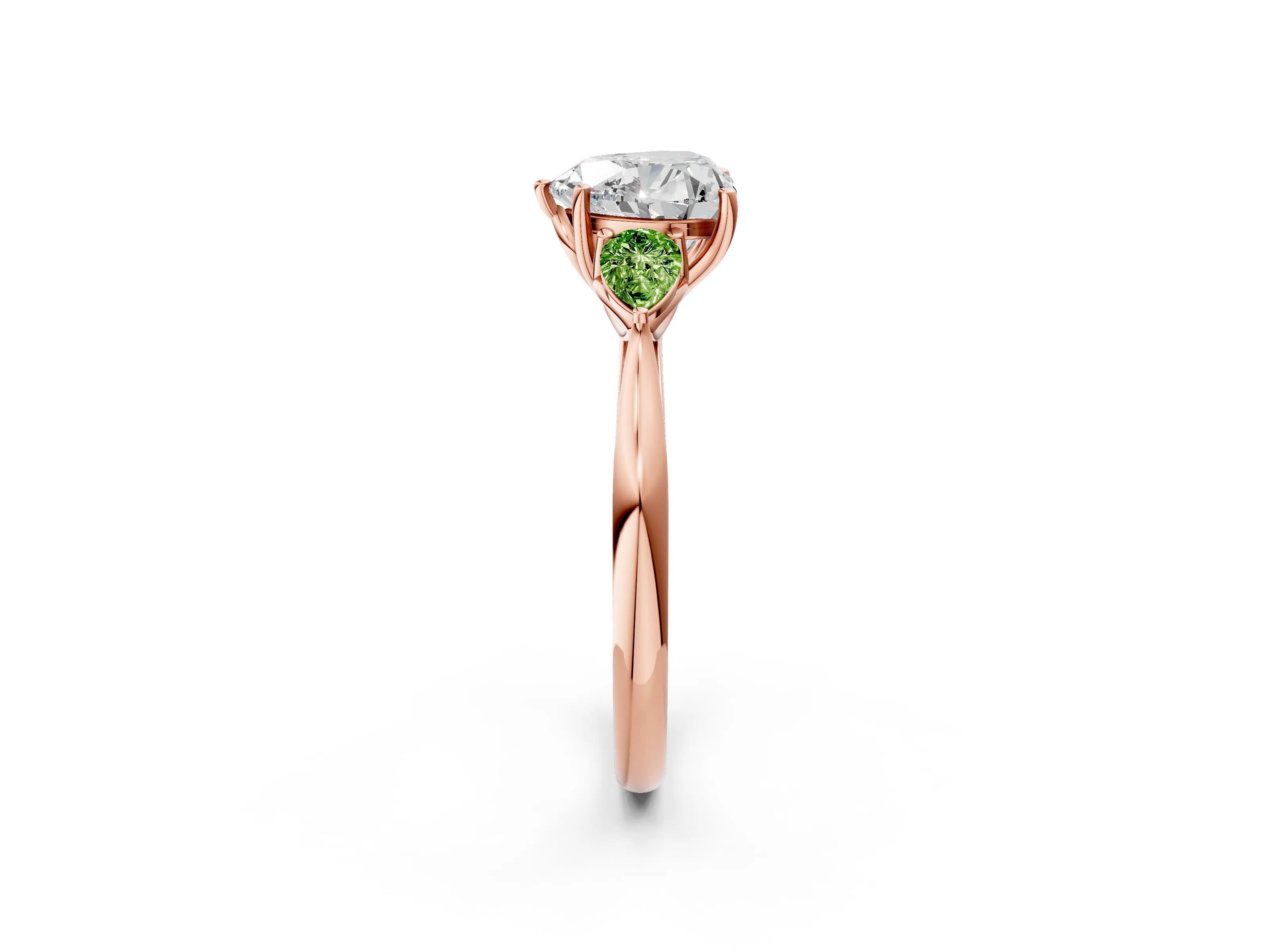 Rose gold Heart Cut Diamond Three-Stone Ring with Pear with Peridot side stone Side Stones and Prong Setting_2