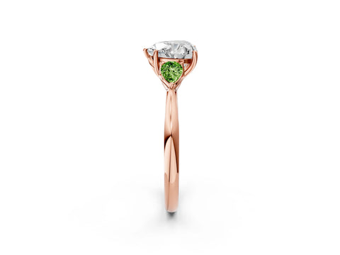 Rose gold Heart Cut Diamond Three-Stone Ring with Pear with Peridot side stone Side Stones and Prong Setting_2