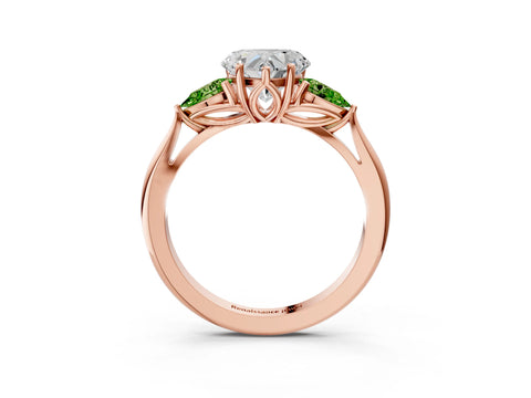 Rose gold Heart Cut Diamond Three-Stone Ring with Pear with Peridot side stone Side Stones and Prong Setting_3