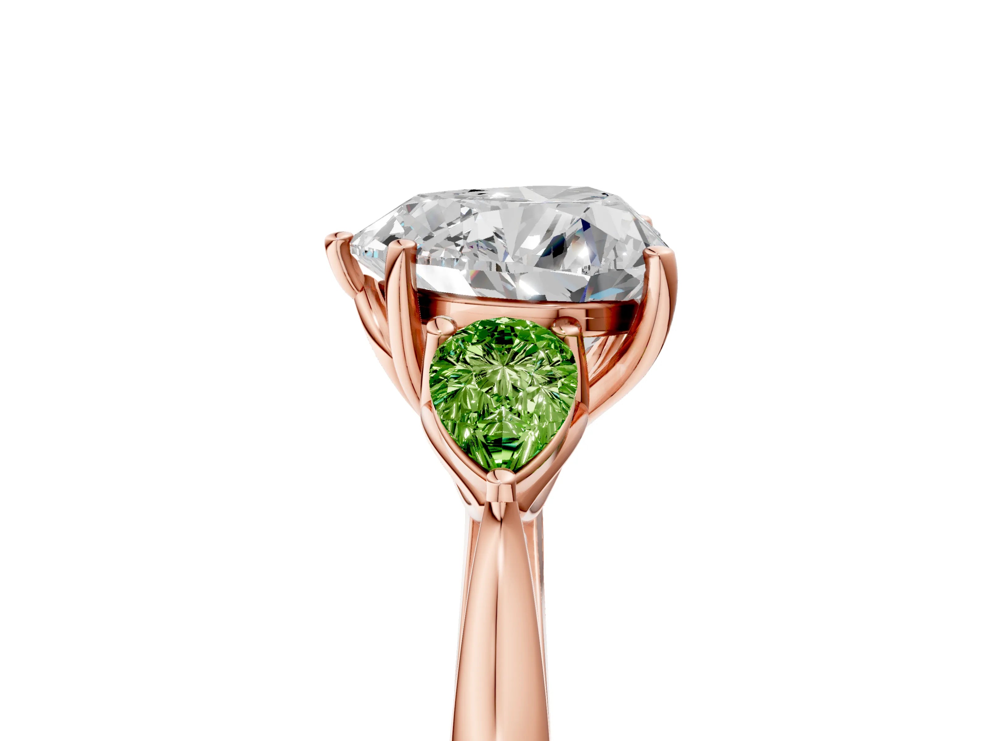 Rose gold Heart Cut Diamond Three-Stone Ring with Pear with Peridot side stone Side Stones and Prong Setting_5
