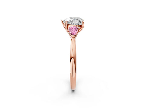 Rose gold Heart Cut Diamond Three-Stone Ring with Pear with Pink Sapphire side stone Side Stones and Prong Setting_2