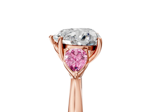 Rose gold Heart Cut Diamond Three-Stone Ring with Pear with Pink Sapphire side stone Side Stones and Prong Setting_5