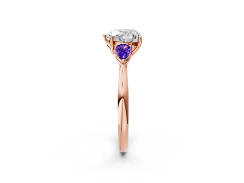 Rose gold Heart Cut Diamond Three-Stone Ring with Pear with Tanzanite side stone Side Stones and Prong Setting_2