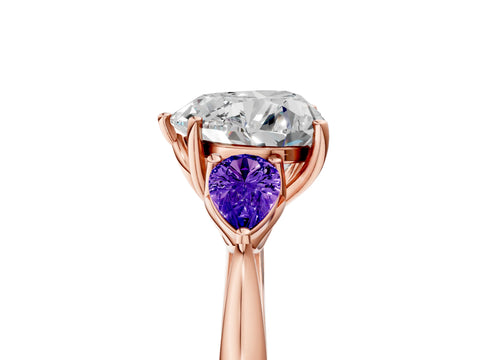 Rose gold Heart Cut Diamond Three-Stone Ring with Pear with Tanzanite side stone Side Stones and Prong Setting_5