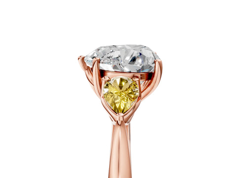 Rose gold Heart Cut Diamond Three-Stone Ring with Pear with Yellow Sapphire side stone Side Stones and Prong Setting_5