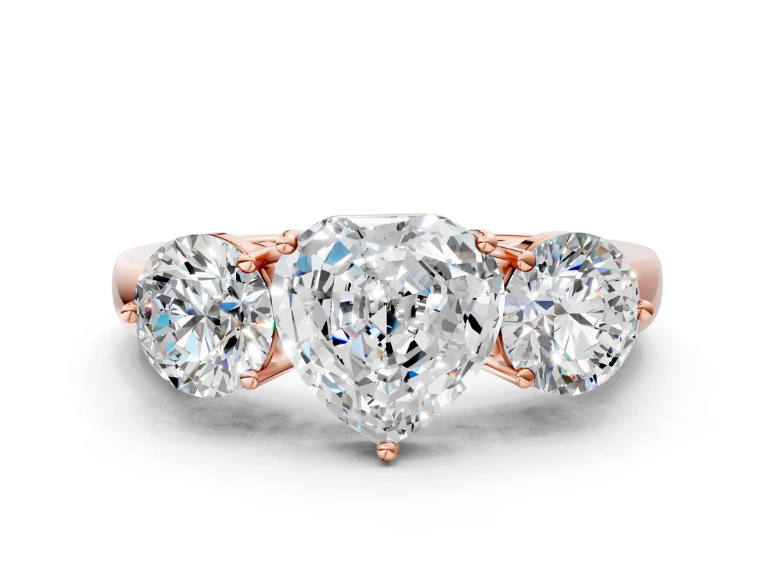 Rose gold Heart Cut Diamond Three-Stone Ring with Prong Setting and Classic Band_163