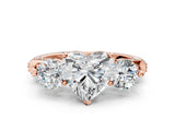 Rose gold Heart Cut Diamond Three-Stone Ring with Prong Setting and Pavé Band_3