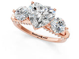 Rose gold Heart Cut Diamond Three-Stone Ring with Prong Setting and Pavé Band_4