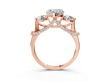 Rose gold Heart Cut Diamond Three-Stone Ring with Prong Setting and Pavé Band_6