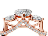 Rose gold Heart Cut Diamond Three-Stone Ring with Prong Setting and Pavé Band_7