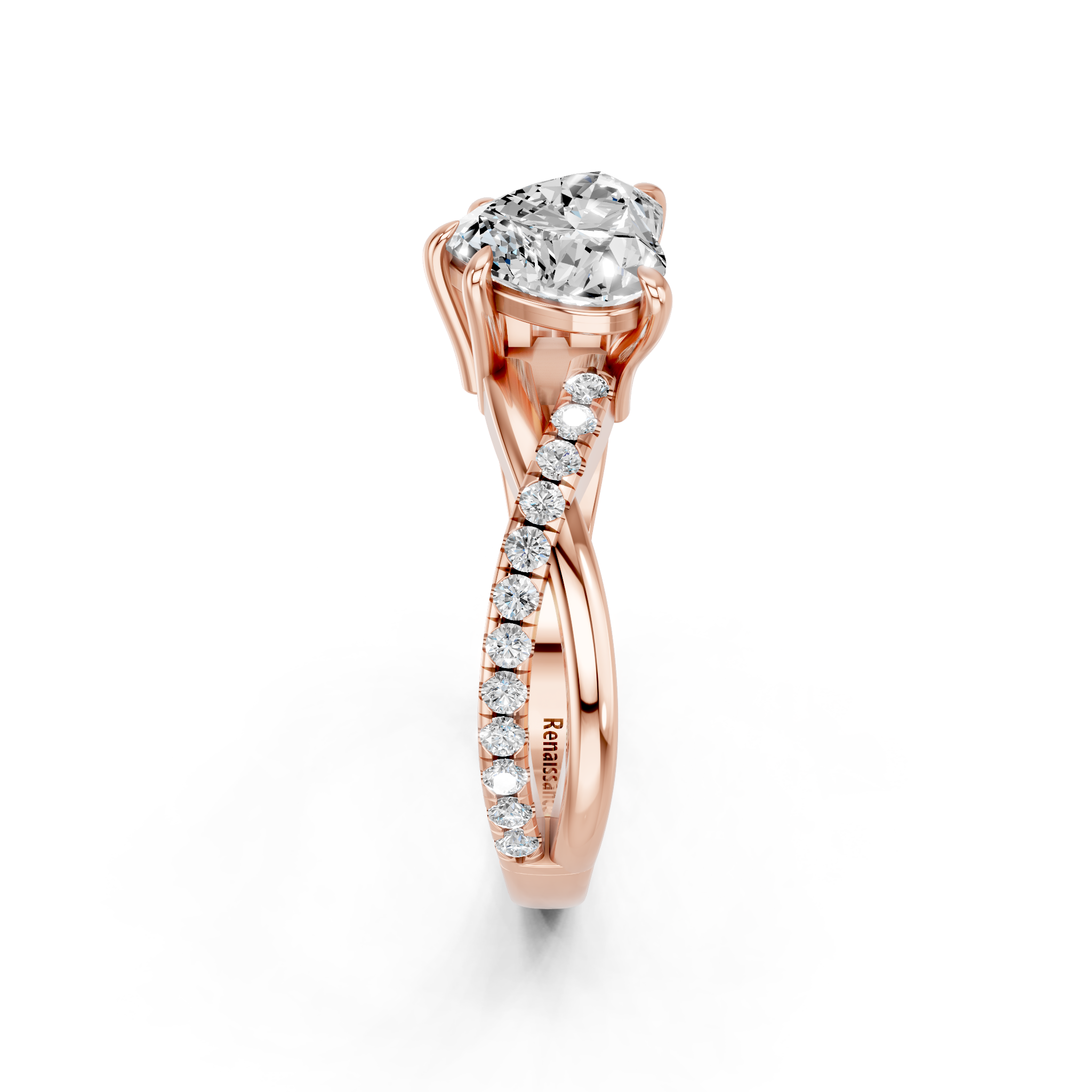 Rose gold Heart Cut Diamond Twist Band Solitaire with Prong Setting_17