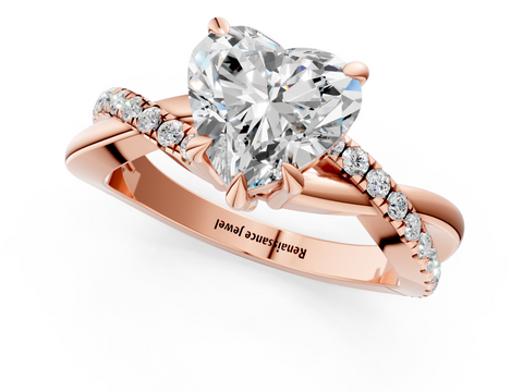 Rose gold Heart Cut Diamond Twist Band Solitaire with Prong Setting_73