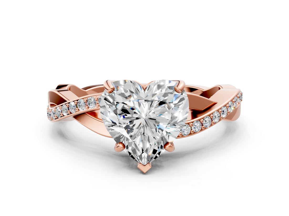 Rose gold Heart Cut Diamond Twisted Band Engagement Ring with Prong Setting_15