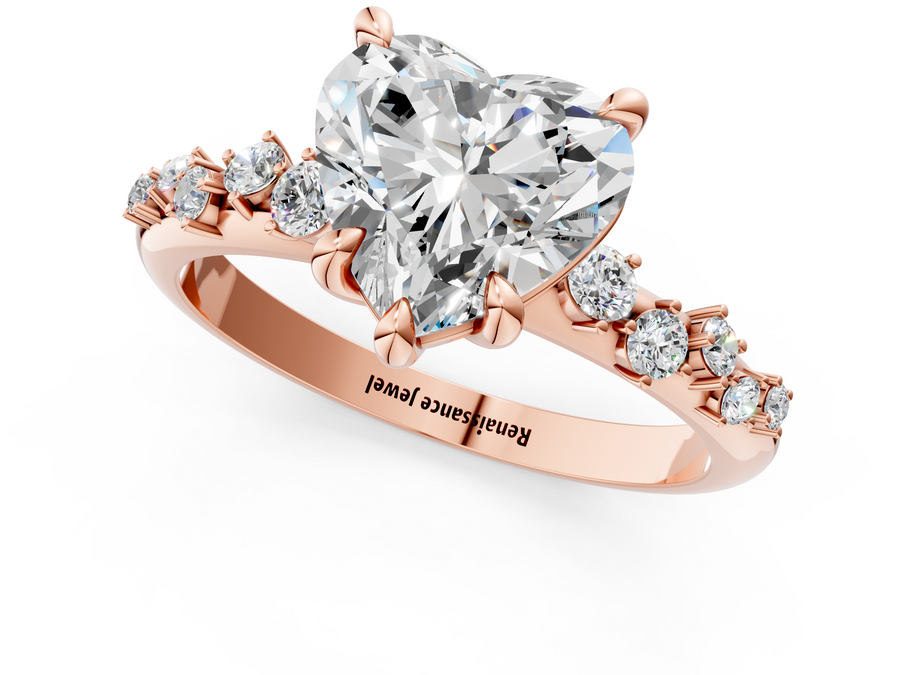 Rose gold Heart Cut Diamond Vine Band with Four-Prong Setting