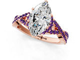 Rose gold Heart Cut Diamond with Amethyst side stone Halo Twist Band Solitaire Prong Setting Ring_37