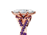 Rose gold Heart Cut Diamond with Amethyst side stone Halo Twist Band Solitaire Prong Setting Ring_41