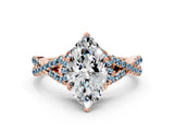 Rose gold Heart Cut Diamond with Aquamarine side stone Halo Twist Band Solitaire Prong Setting Ring_36