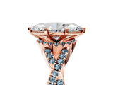 Rose gold Heart Cut Diamond with Aquamarine side stone Halo Twist Band Solitaire Prong Setting Ring_41