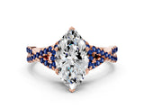 Rose gold Heart Cut Diamond with Blue Sapphire side stone Halo Twist Band Solitaire Prong Setting Ring_12