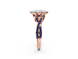 Rose gold Heart Cut Diamond with Blue Sapphire side stone Halo Twist Band Solitaire Prong Setting Ring_14