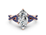Rose gold Heart Cut Diamond with Blue Sapphire side stone Halo Twist Band Solitaire Prong Setting Ring_36