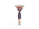 Rose gold Heart Cut Diamond with Blue Sapphire side stone Halo Twist Band Solitaire Prong Setting Ring_38
