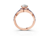 Rose gold Heart Cut Diamond with Blue Sapphire side stone Halo Twist Band Solitaire Prong Setting Ring_39