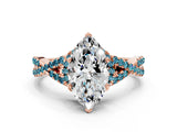 Rose gold Heart Cut Diamond with Blue Topaz side stone Halo Twist Band Solitaire Prong Setting Ring_12