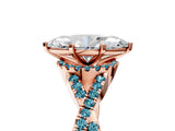 Rose gold Heart Cut Diamond with Blue Topaz side stone Halo Twist Band Solitaire Prong Setting Ring_41