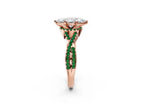 Rose gold Heart Cut Diamond with Emerald side stone Halo Twist Band Solitaire Prong Setting Ring_14