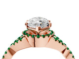 Rose gold Heart Cut Diamond with Emerald side stone Halo Twist Band Solitaire Prong Setting Ring_16