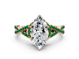 Rose gold Heart Cut Diamond with Emerald side stone Halo Twist Band Solitaire Prong Setting Ring_24