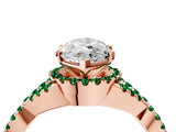 Rose gold Heart Cut Diamond with Emerald side stone Halo Twist Band Solitaire Prong Setting Ring_28