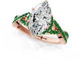 Rose gold Heart Cut Diamond with Emerald side stone Halo Twist Band Solitaire Prong Setting Ring_31