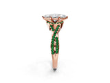 Rose gold Heart Cut Diamond with Emerald side stone Halo Twist Band Solitaire Prong Setting Ring_32