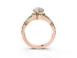 Rose gold Heart Cut Diamond with Emerald side stone Halo Twist Band Solitaire Prong Setting Ring_33