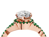 Rose gold Heart Cut Diamond with Emerald side stone Halo Twist Band Solitaire Prong Setting Ring_34