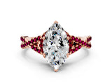 Rose gold Heart Cut Diamond with Garnet side stone Halo Twist Band Solitaire Prong Setting Ring_12