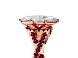 Rose gold Heart Cut Diamond with Garnet side stone Halo Twist Band Solitaire Prong Setting Ring_17